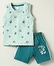 Tango Single Jersey Knit Sleeveless Tank T-Shirt & Shorts Set With Panda Print - Mint Green