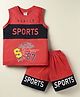Taeko Single Jersey Knit Sleeveless Cut & Sew Tank T-Shirt & Shorts Set with Sports Theme Print - Red