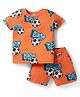 Taeko Single Jersey Knit Half Sleeves T-Shirt & Shorts Co-ord Set with Football Print - Orange