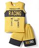 Taeko Single Jersey Knit Sleeveless Tank T-Shirt & Shorts Set With Racing Print - Yellow