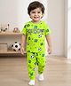 Babyhug Cotton Knit Half Sleeves Co-ords Night Suit With Sports Theme Print - Lime Green