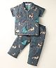Enfance Core Cotton Woven Full Sleeves Jungle Theme Printed Coordinating Night Suit Set - Grey