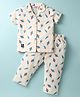 Enfance Core Cotton Woven Half Sleeves Space Theme Printed Coordinating Night Suit Set - Cream