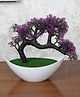 Foliyaj Artificial Purple Leaf Bent Bonsai Tree In White Boat Shaped Pot
