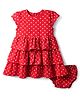 Babyhug 100% Cotton Half Sleeves Polka Dots Printed Layered Frock With Bloomer - Red