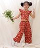 BownBee Pure Cotton Cap Sleeves Fish Printed Coordinating Top & Culottes Set - Maroon