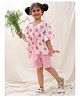 BownBee Pure Cotton Half Batwing Sleeves Polka Dots Printed Kaftan Top & Shorts With Bag Set - Pink