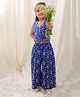 BownBee Pure Cotton Sleeveless Floral Printed Crop Top With Coordinating Palazzo Set - Blue