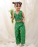 BownBee Pure Cotton Sleeveless Parrots Printed Crop Top With Coordinating Palazzo Set - Green