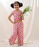 BownBee Pure Cotton Sleeveless Animals Printed Crop Top With Coordinating Palazzo Set - Pink