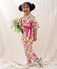 BownBee Pure Cotton Three Fourth Sleevess Floral Printed Top With Coordinating Pant Set - Pink