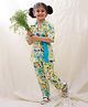 BownBee Pure Cotton Three Fourth Sleevess Abstract Printed Top With Coordinating Pant Set - Green
