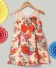 BownBee Silk Sleeveless Bow Applique Floral Printed Pleated Dress - Orange