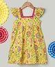 BownBee Pure Cotton Cap Sleeves Floral Printed Lace Detailed Tiered Dress - Yellow