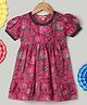 BownBee Pure Cotton Half Puffed Sleeves Floral Printed Dress - Pink