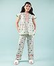tweeny mini 100% Pure Cotton Woven Short Sleeves Birds & Floral Swirls Printed Coordinating Top & Pajama Set - Green
