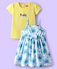 Babyhug 100% Cotton Half Sleeves Inner Tee With Floral Printed & Bow Applique Frock - Light Blue & Yellow