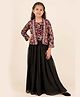 Lagorii Georgette Floral Embroidered Sequins Embellished Top & Palazzo With Three Fourth Sleeves Jacket Set - Black