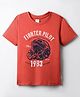 Taeko Single Jersey Knit Half Sleeves T-Shirt with Text Print - Red