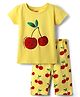 Babyhug  Cotton Knit Half Sleeves Capri Night Suit with Cherry Print - Yellow