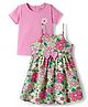 Babyhug Single Jersey Knit Half Sleeves Frock & Inner T-Shirt with Floral Print - Pink
