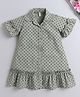 The Magic Wand Cotton Half Sleeves Frill Detailed Polka Dots Printed Shirt Dress - Green