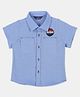 INFINITY Cotton Woven Half Sleeves Patch Embroidered Shirt - Blue