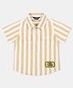 INFINITY Cotton Woven Half Sleeves Striped Patch Embroidered Shirt - Khaki