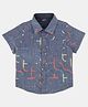INFINITY Linen Cotton Half Sleeves Abstract Printed Shirt - Blue