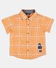 INFINITY Linen Cotton Half Sleeves Checked Patch Embroidered Shirt - Orange
