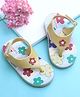 Babyoye Velcro Closure Flip Flops With Floral Print & Applique - Yellow