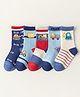 Kidofash Cotton Pack Of 5 Striped & Construction Vehicles Designed Socks - Sky Blue