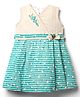 Enfance Core Cotton Sleeveless Floral Printed & Embroidered Striped Pleated Dress - Blue