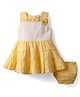 Enfance Core Cotton Sleeveless Circle & Swiss Dots Embroidered Floral Applique Tiered Dress With Bloomer - Lemon