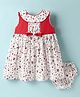 Enfance Core Cotton Sleeveless Doodle Art Printed Bow Applique Dress With Bloomer - Red