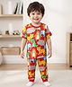 Babyhug Cotton Knit Half Sleeves Co-ords Night Suit With Animal Print - Red