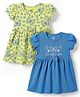 Doodle Poodle Cotton Knit Half Sleeves Frocks with Butterfly Print Pack OF 2 - Blue & Limegreen
