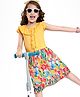 OLLINGTON ST. Cotton Knit Half Sleeves Top & Printed Pleated Georgette Skirt with Floral Print & Frill Detailing - Yellow & Red