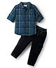 Babyhug Cotton Woven Full Sleeves Checks Shirt & Trouser Set - Royal Blue & Black