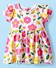 Doodle Poodle Single Jersey Knit Half Sleeves Frock With Floral Print - White
