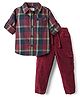 Babyhug Cotton Woven Full Sleeves Checks Shirt & Trouser Set - Maroon