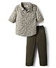 Babyhug 100% Cotton Full Sleeves Leaves Printed Shirt With Pant Set - Olive Green & Grey