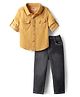 Babyhug Cotton Woven Full Sleeves Solid Shirt & Denim Jeans Set - Mustard & Blue