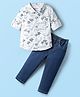 Babyhug Cotton Woven Full Sleeves Shirt & Denim Jeans Set With Tree Print - White & Blue
