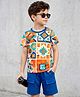 OLLINGTON ST. Cotton Half Sleeves Printed T-Shirt & Knit Shorts Set - Multicolor