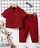 Fashion Dream Popcorn Knit Half Sleeves Textured Shirt & Pant Set - Red