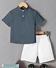 Fashion Dream Cotton Blend Knit Half Sleeves Textured Shirt & Shorts Set - Grey