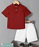 Fashion Dream Cotton Blend Knit Half Sleeves Textured Shirt & Shorts Set - Maroon