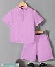 Fashion Dream Cotton Blend Knit Half Sleeves Textured Shirt & Shorts Set - Light Purple