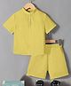 Fashion Dream Cotton Blend Knit Half Sleeves Textured Shirt & Shorts Set - Yellow
